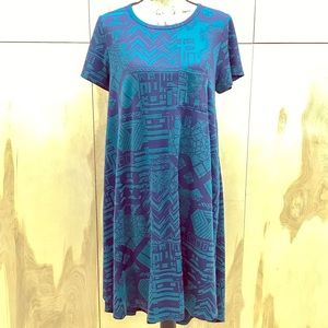 EUC LuLaRoe Blue Steal Imprinted Carly Dress